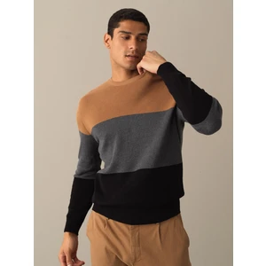 Erkek Siyah Regular Fit Çizgili Kazak