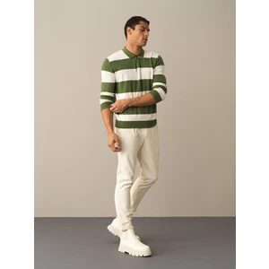 Erkek Yeşil Polo Yaka Regular Fit Kazak