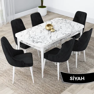 Concept Kar Serisi  Açılabilir 80 x 132 cm Mdf Mutfak Masa Takımı Beyaz Mermer Desen Masa 6 Sandalye