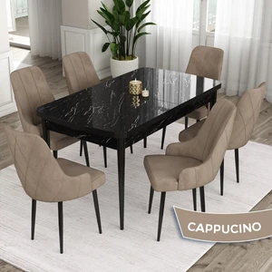 Concept Eta Serisi 80 x 132 cm Açılabilir Mdf Yemek Odası Masa Takımısiyah Mermer Desen Masa 6 Sandalye