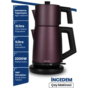 GoldMaster İncedem Damlatmaz Ağız Çelik Çay Makinesi ve Su Isıtıcısı Mat Mor IN6306MA