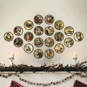 Özcanlar Çerçeve Yeni Yıl Seti Çerçevesiz Yuvarlak Kesim 20 Parça Yılbaşı Seti  Mdf Tablo Seti  Mdf Baskı 12X12 Noel