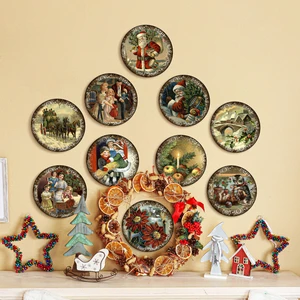 Özcanlar Çerçeve Yeni Yıl Seti Çerçevesiz Yuvarlak Kesim 10 Parça Yılbaşı Seti  Mdf Tablo Seti  Mdf Baskı 12X12 Noel
