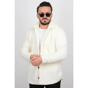 Baba Wear Peluş Gömlek Kışlık Beyaz Çift Göğüs Cepli Peluş Gömlek