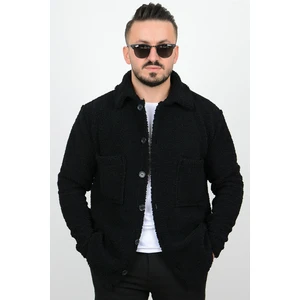 Baba Wear Peluş Gömlek Kışlık Siyah Çift Göğüs Cepli Peluş Gömlek