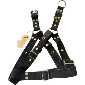 Köpek göğüs tasması hakiki nubuk deri siyah büyük ırk genişlik:2,5cm kalınlık:2mm göğüs ölçüsü:55-90cm ayarlamalı dog harness GT1-15