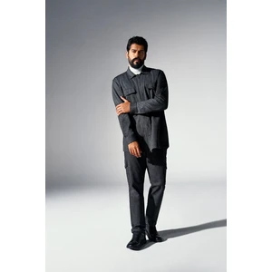 ALTINYILDIZ CLASSICS Erkek Antrasit Slim Fit Dar Kesim Diyagonal Desenli Kargo Cepli Esnek Pantolon
