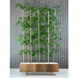 Bahçemahşap Saksılı 80CM Ayaklı Dikdörtgen Model Yapay Yapraklı Dekoratif Bambu Seperatör 150CM 8 Gövde