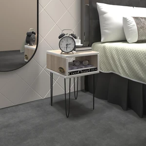 Kenzlife Beyaz Ceviz Suntalam Komodin – Metal Ayaklı, Açık Raflı, Modern Tasarımlı Yan Sehpa ve Depolama Ünitesi