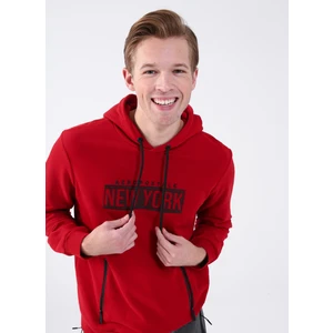 Kapüşon Yaka Baskılı Bordo Erkek Sweatshirt E-Last