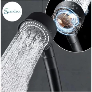 Turbo Siyah Duş Başlığı Stop Tuşlu 150 cm Siyah Duş Hortum