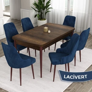 Concept Eta Serisi, 80X132 Mdf Açılabilir Masa Takımı, Barok Ahşap Desen Masa 6 Sandalye