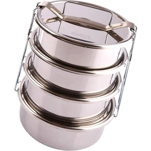 3 Lt Paslanmaz Çelik 4lü Sefer Tası 2-4 Kişilik Yemek Taşıma Kabı 750ML Isıtılabilir 4 Kap 15X24CM