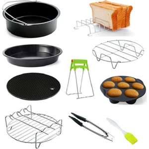Sweet Rui 9 Adet Yui / Xiaomi / Philips / Kumtel Uyumlu 8 Inç Air Fryer Aksesuarları - Siyah (Yurt Dışından)
