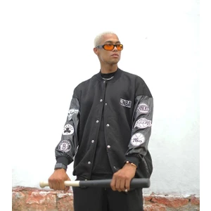 Era Sport Oversize 3iplik Siyah Kolları Deri Kolej Ceket