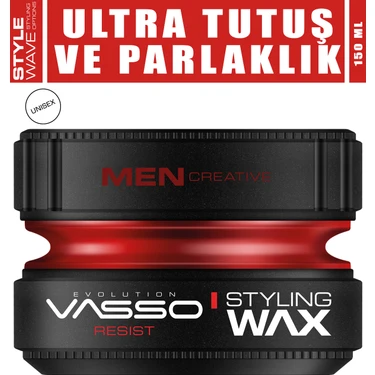 Vasso Kısa Saçlar Için 24 Saat Ultra Tutuş Ve Parlaklık Veren Wax - Resist Pro Aqua 150 ml