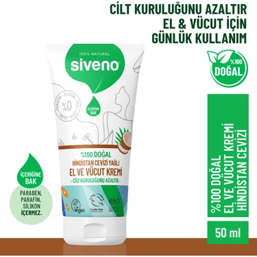 Siveno %100 Doğal El Ve Vücut Kremi Hindistan Cevizi Avokado Yoğun Nemlendirici Onarıcı Vegan 50