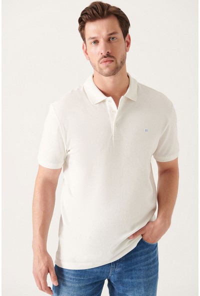 Avva Erkek Beyaz Polo Yaka Slim Fit %100 Pamuk Basic T-Shirt E001004