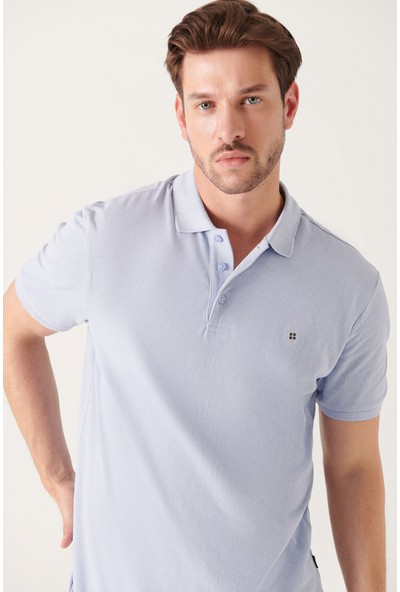 Avva Erkek Açık Mavi Polo Yaka Slim Fit %100 Pamuk Basic T-Shirt E001004