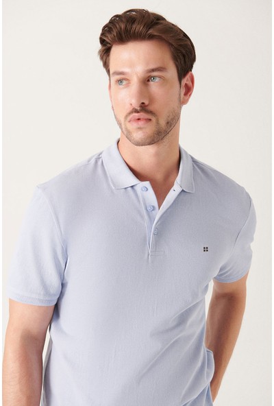 Avva Erkek Açık Mavi Polo Yaka Slim Fit %100 Pamuk Basic T-Shirt E001004