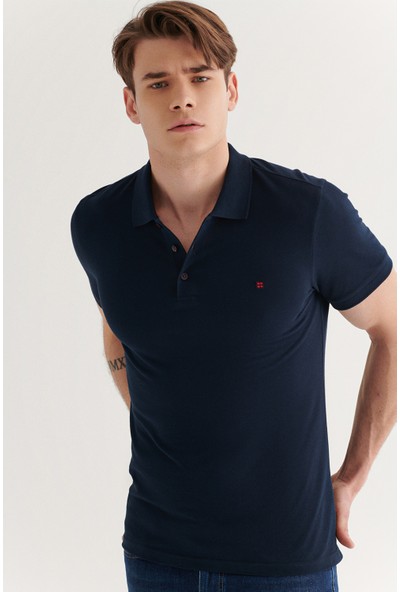 Avva Erkek Lacivert Polo Yaka Slim Fit %100 Pamuk Basic T-Shirt E001004
