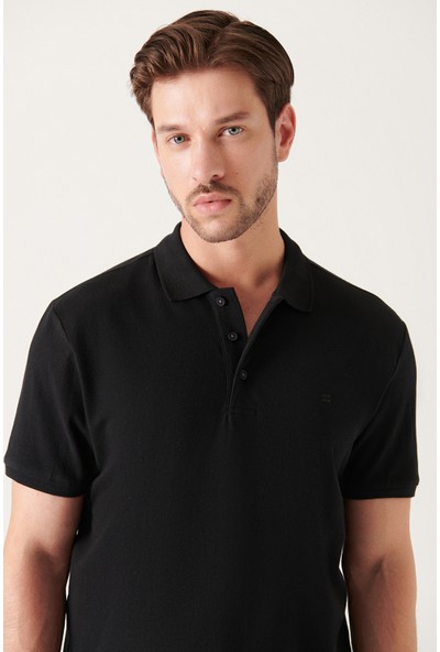 Avva Erkek Siyah Polo Yaka Slim Fit %100 Pamuk Basic T-Shirt E001004