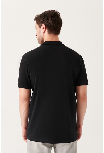 Avva Erkek Siyah Polo Yaka Slim Fit %100 Pamuk Basic T-Shirt E001004