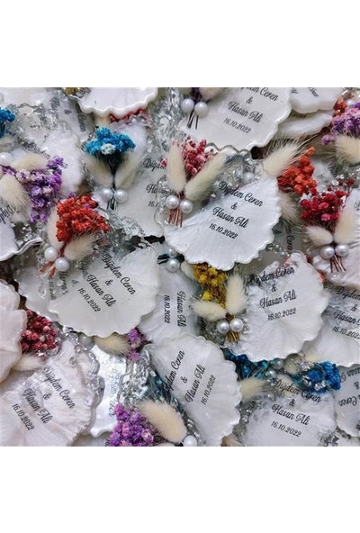 Gezer Nikah Şekeri Sarı Doğal Kuru Çiçekli Epoksi Magnet (25 Adet)