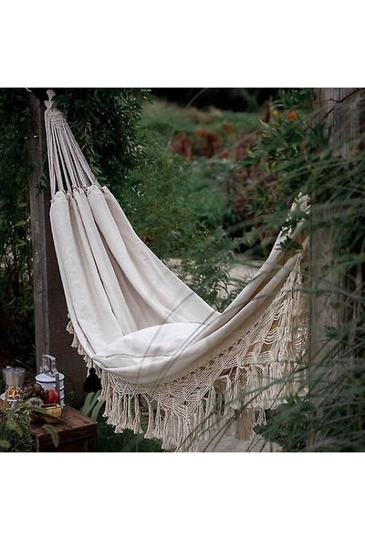 HaiTun 200 cm * 150 cm Hamak Boho Tarzı Brezilyalı Makrome Saçaklı Deluxe Çift Hamak Net Sandalye Kapalı Asılı Salıncak Ev Dekor (Yurt Dışından)