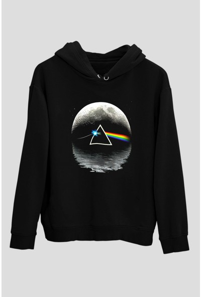 Tişört Fabrikası Pink Floyd Baskılı Unisex Siyah Kapüşonlu Sweatshirt