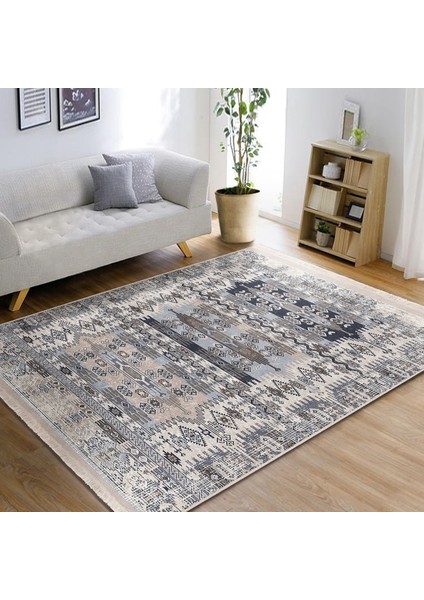 Krem Zeminde Dokuma Halı Motifli Kilim Desenli Eskitme Motifli Vintage Dijital Baskılı Makinede Yıkanabilir Kaymaz Taban Saçaklı Halı modelleri