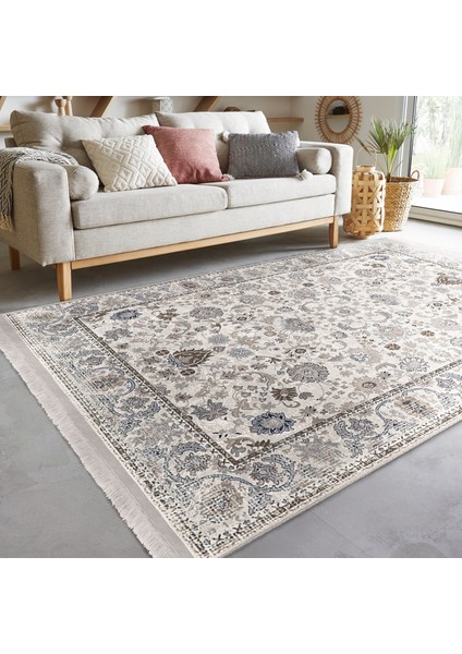 Krem Zeminde Kilim Motifli Osmanlı Desenli Etnik Motifler Vintage Dijital Baskılı Makinede Yıkanabilir Kaymaz Taban Saçaklı Halı modelleri