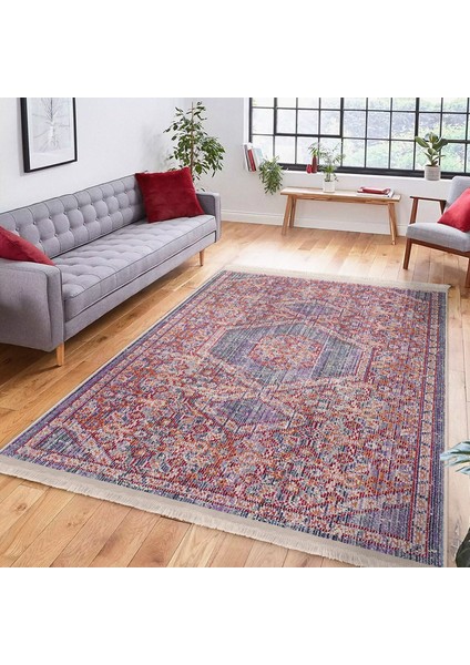 Pembe Zeminde Dokuma Motifli Yöresel Desenli Avangarde Vintage Dijital Baskılı Makinede Yıkanabilir Kaymaz Taban Saçaklı Halı indirimleri
