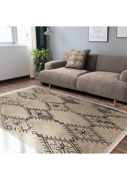 Kahverengi Zeminde Kilim Motifli Dokuma Desenli Etnik Motifler Vintage Dijital Baskılı Makinede Yıkanabilir Kaymaz Taban Saçaklı Halı fiyatları