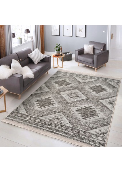 Krem - Kahverengi Zeminde Otantik Motifli Kilim Desenli Vintage Geometrik Yatak Odası Koridor & Antre Dijital Baskılı Makinede Yıkanabilir Kaymaz Taban Saçaklı Halı indirimleri