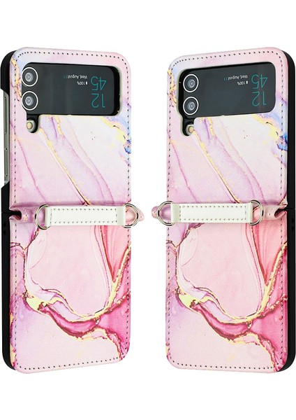 Samsung Galaxy Z Flip4 Mermer Desen Deri Telefon Kılıfı Rose Gold LS005 (Yurt Dışından)