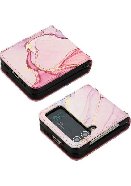 Samsung Galaxy Z Flip4 Mermer Desen Deri Telefon Kılıfı Rose Gold LS005 (Yurt Dışından) modelleri