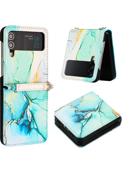 Samsung Galaxy Z Flip4 Mermer Desen Deri Telefon Kılıfı Yeşil LS003 (Yurt Dışından) fiyatları