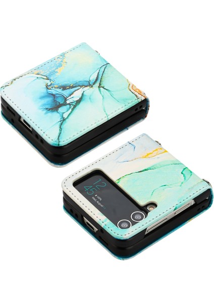 Samsung Galaxy Z Flip4 Mermer Desen Deri Telefon Kılıfı Yeşil LS003 (Yurt Dışından) modelleri