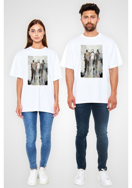 Tişört Fabrikası Figür Baskılı Unisex Beyaz Oversize Tshirt