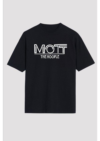 Mott The Hoople Baskılı Unisex Siyah Oversize T-Shirt