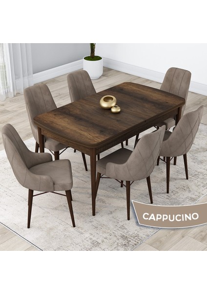 Concept Kar Serisi Açılabilir 80 x 132 cm Mdf Mutfak Masa Takımı Barok Ahşap Desen Masa 6 Sandalye