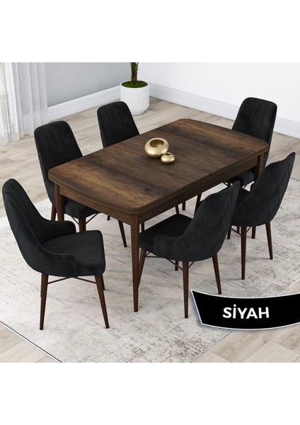 Concept Kar Serisi, Açılabilir 80X132 Mdf Mutfak Masa Takımı, Barok Ahşap Desen Masa 6 Sandalye