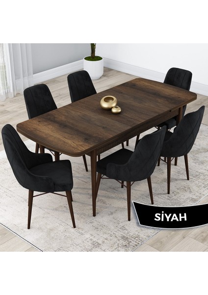 Concept Kar Serisi, Açılabilir 80X132 Mdf Mutfak Masa Takımı, Barok Ahşap Desen Masa 6 Sandalye