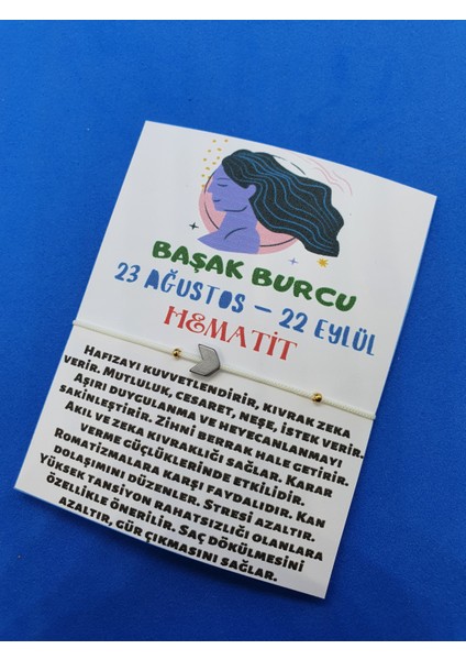 Başak Burcu Hematit Doğal Taş Ip Burç Bilekliği