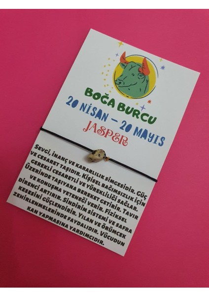 Boğa Burcu Jasper Doğal Taşlı Ip Burç Bilekliği