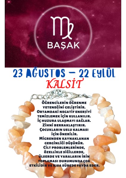 Burç Taşı Başak Burcu Kalsit Taşı Bileklik