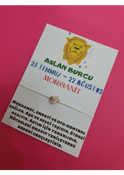 Aslan Burcu Morganit Doğal Taşlı Ip Burç Bilekliği