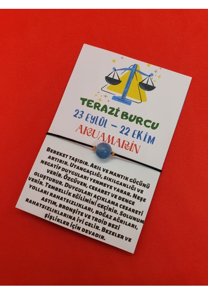 Terazi Burcu Akuamarin Doğal Taş Ip Burç Bilekliği 8mm