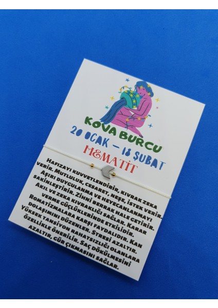 Kova Burcu Hematit Doğal Taş Ip Burç Bilekliği